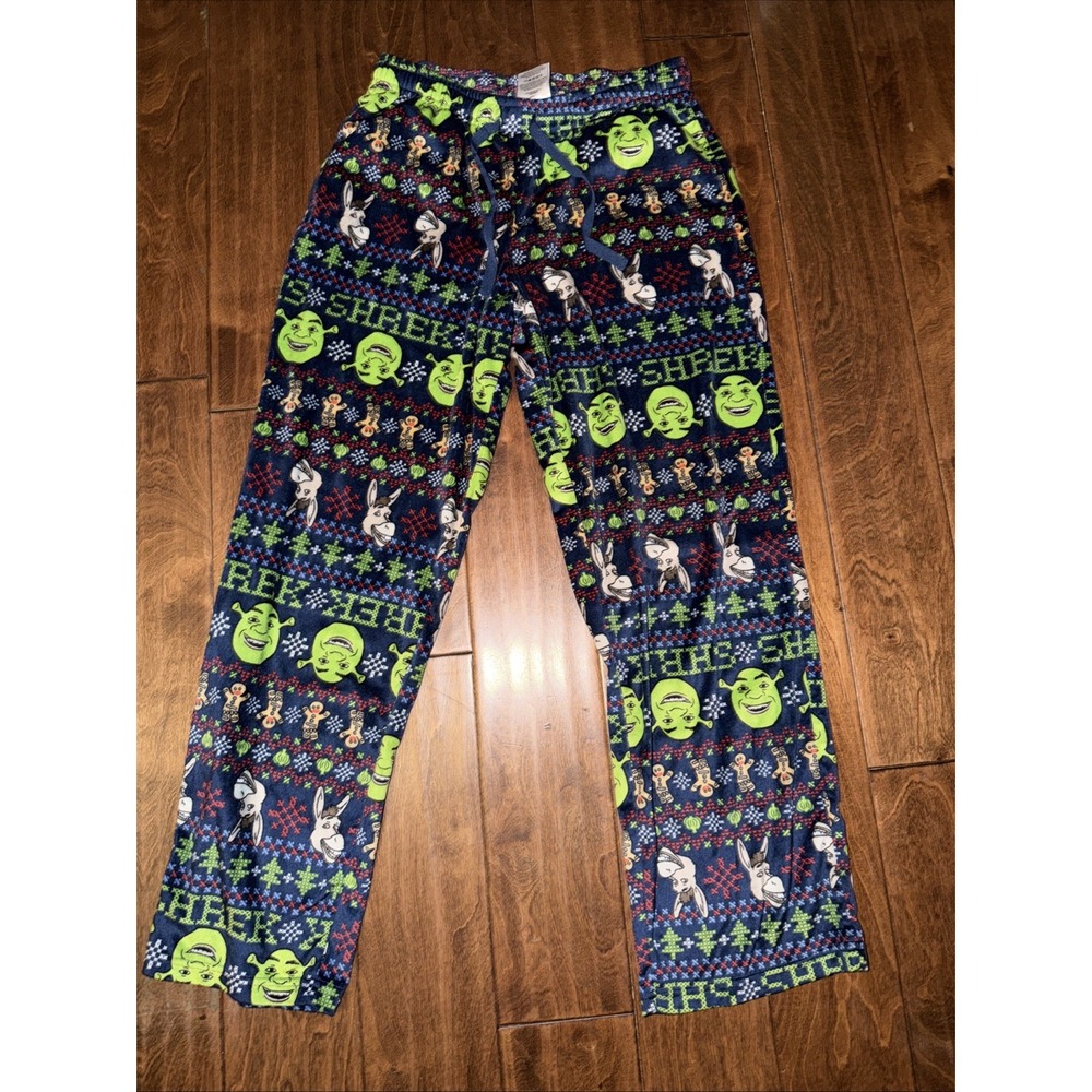 Shrek Christmas Pijamas Blue Brushed Pants Only Shrek, Donkey & Gingy Size Large